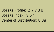 Text Box: Dosage Profile:  2 7 7 0 0Dosage Index:  3.57Center of Distribution: 0.69